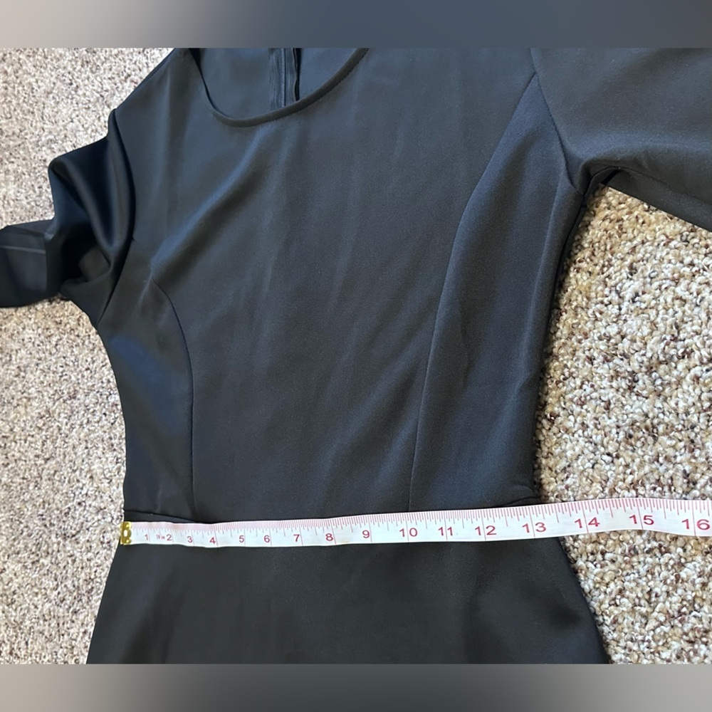 👗 Women's 3/4 Sleeve Boat Neck Dress - Black 🖤 - Picture 7 of 15